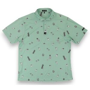 Bad Birdie Polo Shirt Mens 2XL XXL Green Tropical Drink Print Golf Stretch